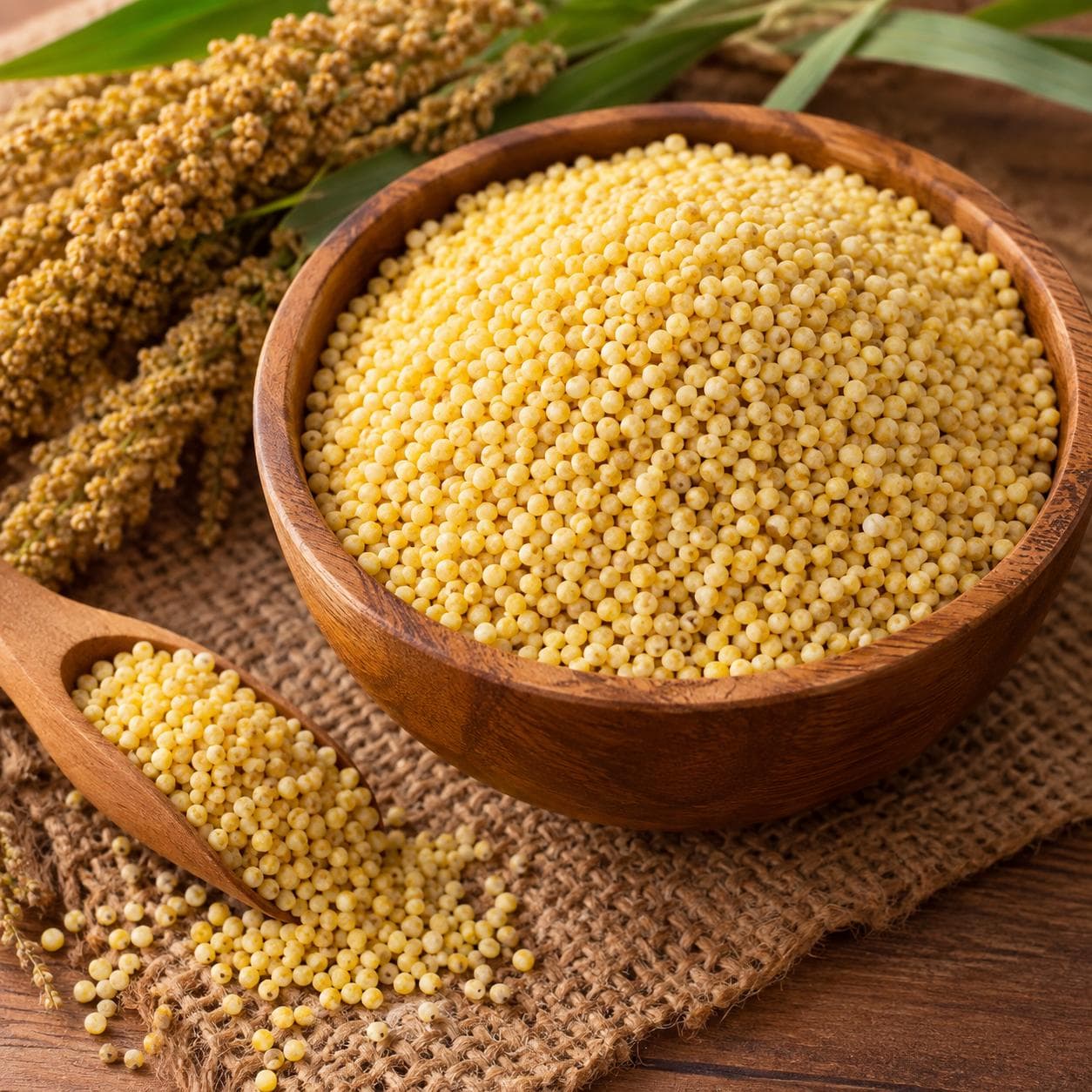 Grains de mil dans un bol en bois